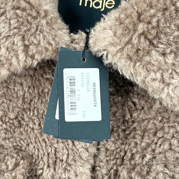 NWT Maje Belia Wool Blend Faux Sherpa Sweater Jacket - Picture 8 of 9